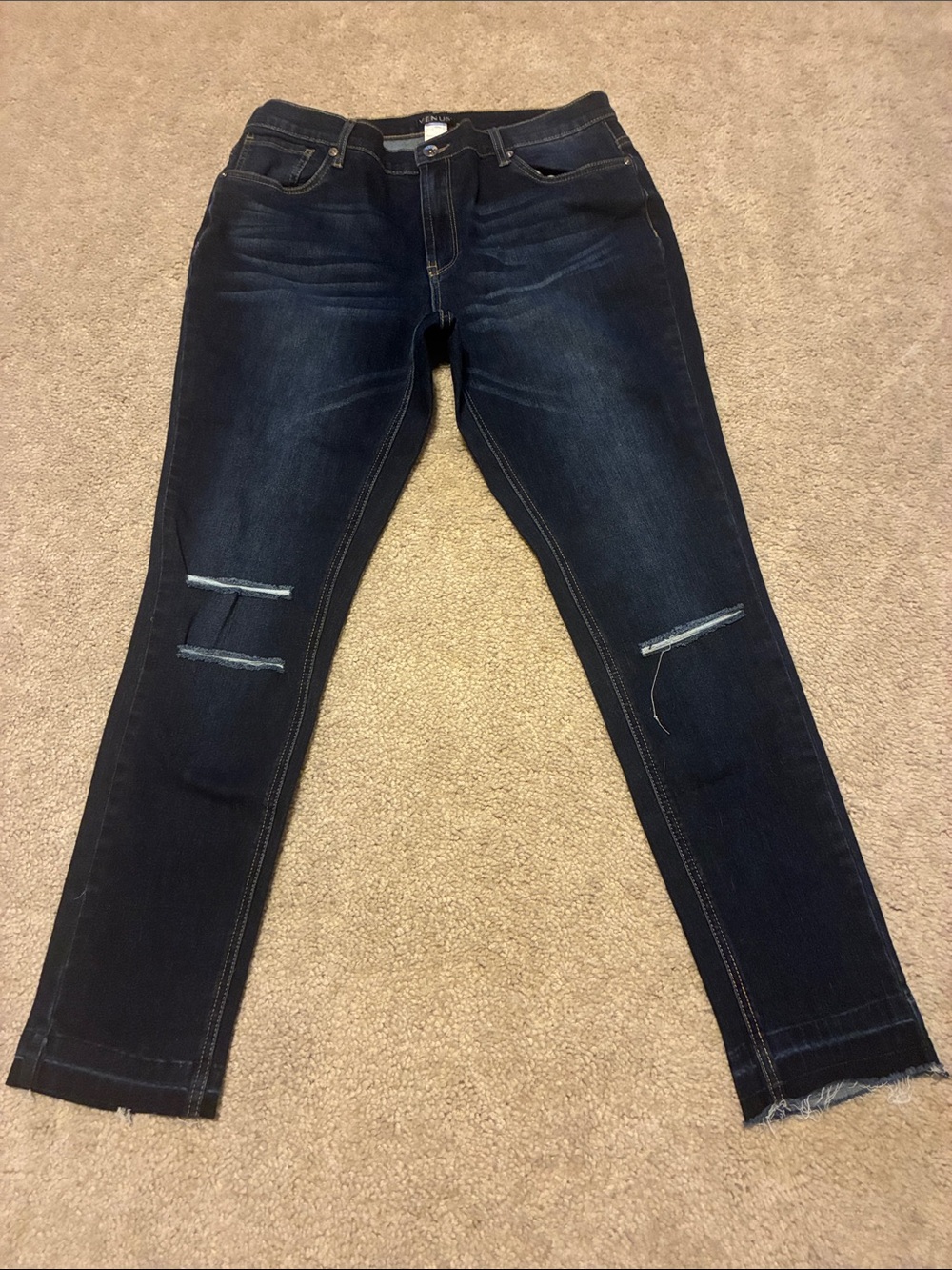 VENUS Dark Blue Distressed Ankle Jeans